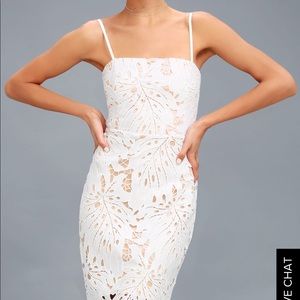 Lulu’s RESPLENDENCE WHITE LACE BODYCON MIDI DRESS